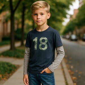 ABERCROMBIE A&F Long Sleeve Graphic Tee M 8 Boys Camo Twofer Layered